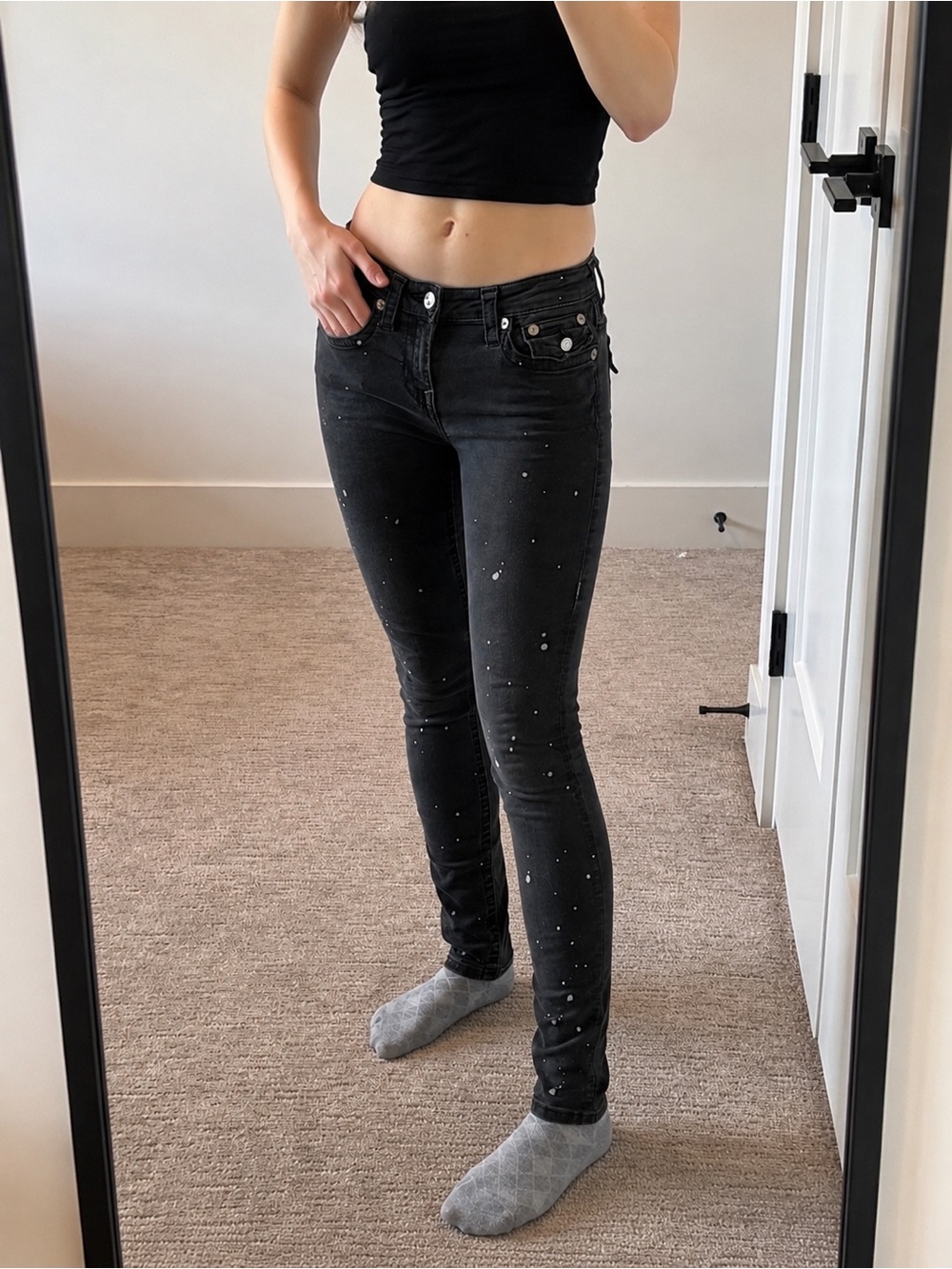 True Religion Y2K Paint Splatter Super Skinny Low Rise Jeans🍒